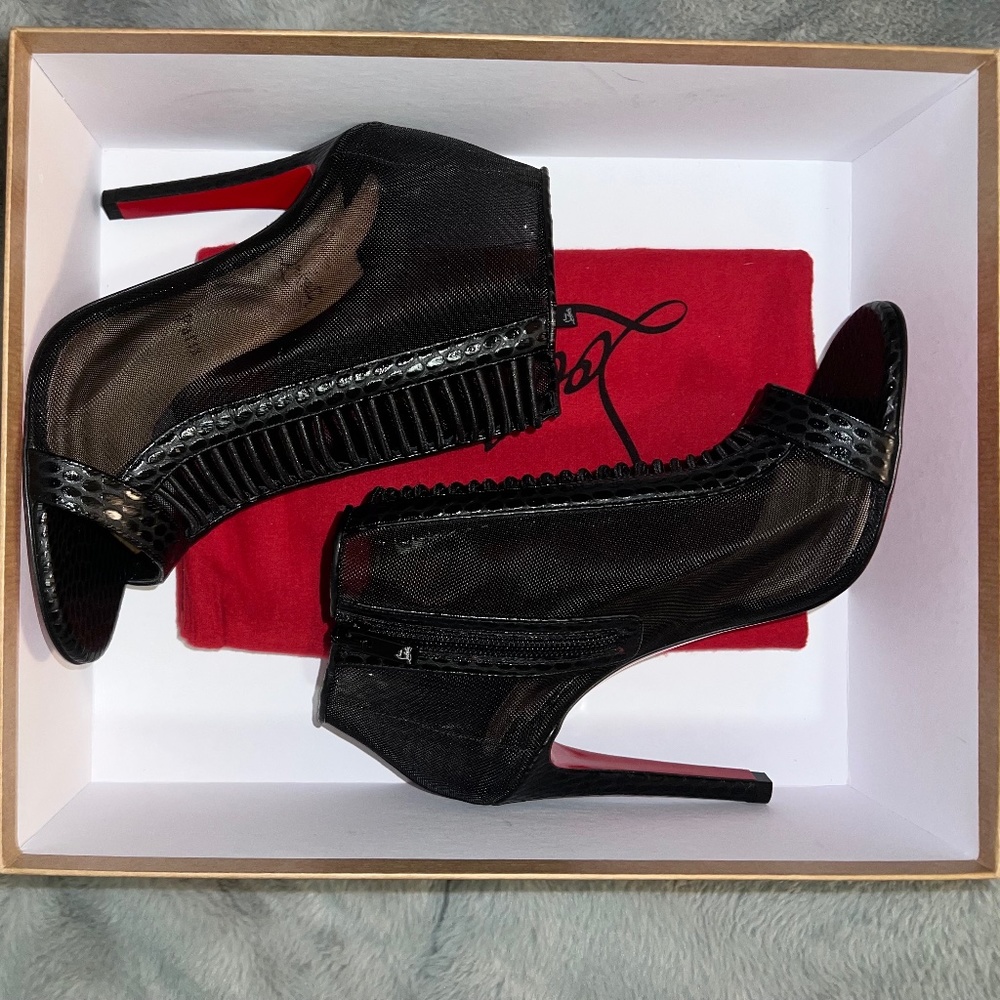 Christian Louboutin Trouble Mesh Peep-Toe Red Sole Booties